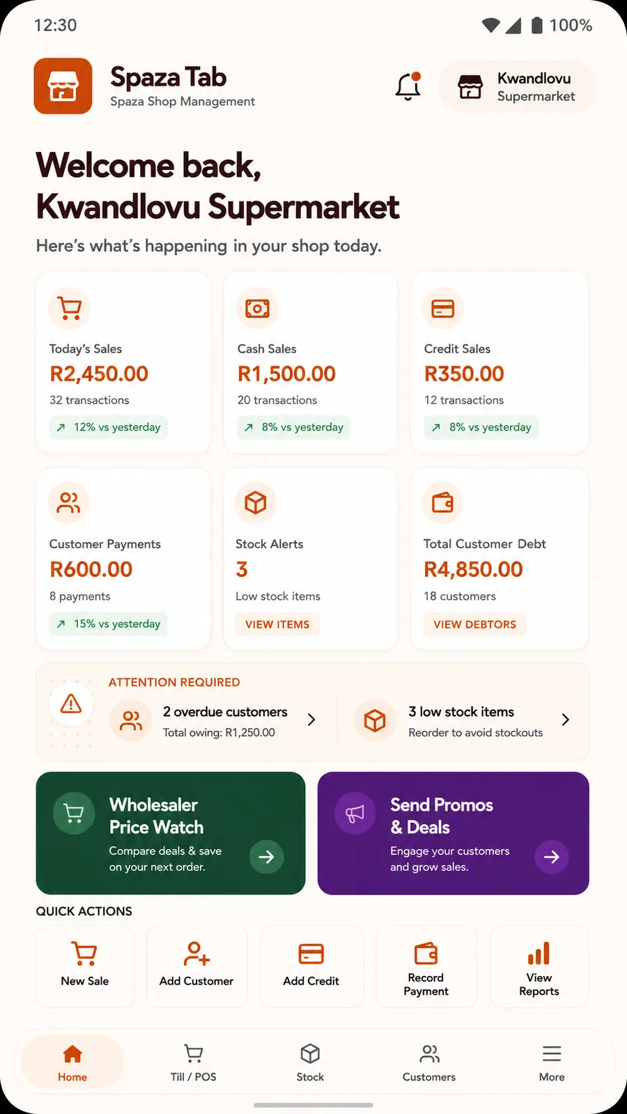 Spaza Tab dashboard
