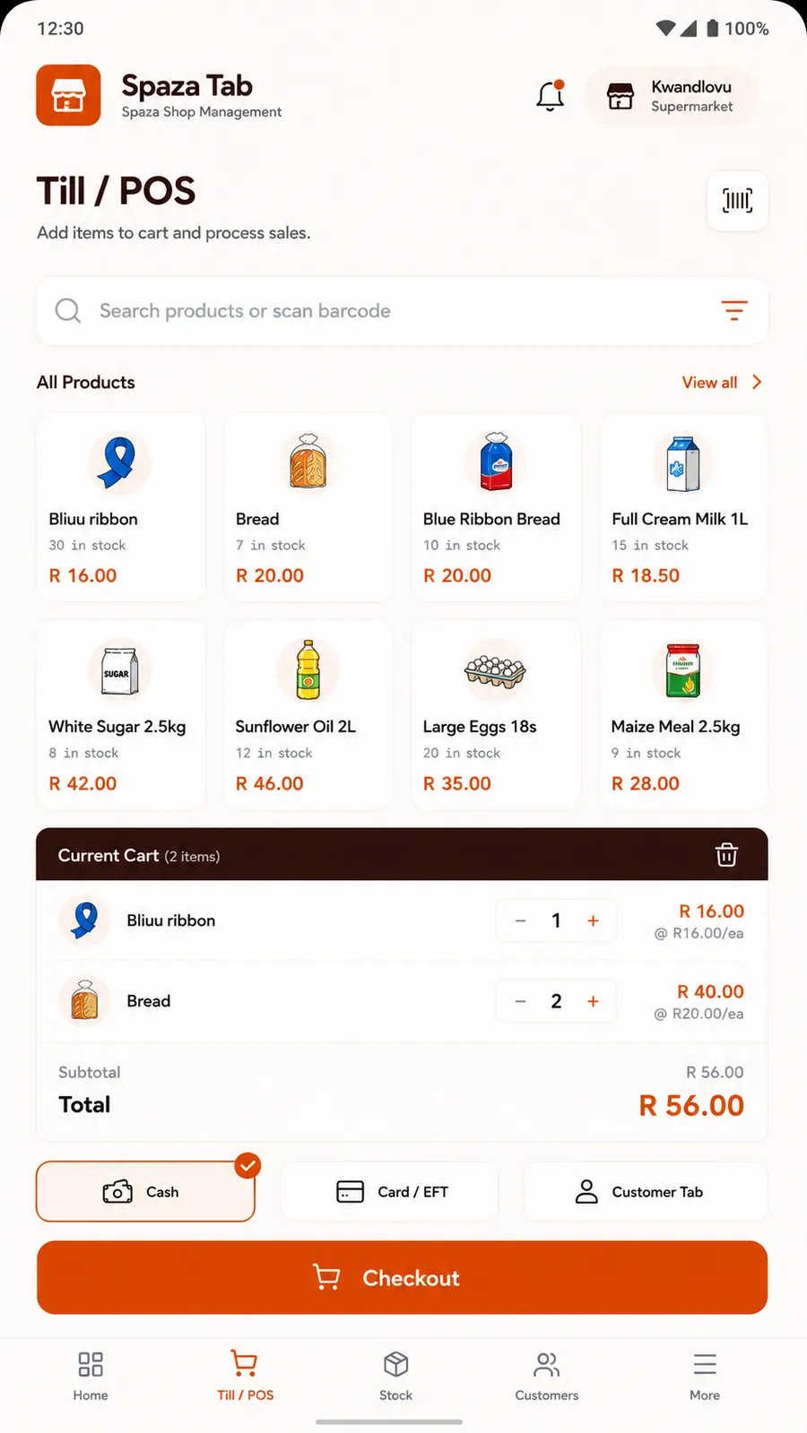 Till and POS screen